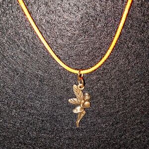 Necklace Fairy Antique Gold-Tone On Orange Cord Handcrafted New